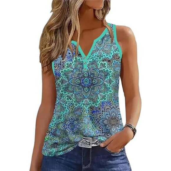 Tank Tops for Women Summer Tops Casual Button Down Shirts Loose Fit V Neck - Picture 7 of 7